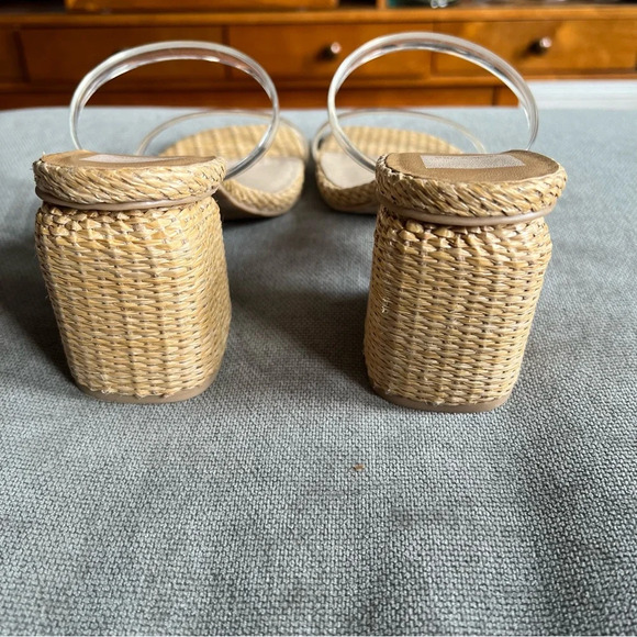 Dolce Vita Natie rattan straw block heel clear strap sandal tan size 8 - Picture 2 of 6